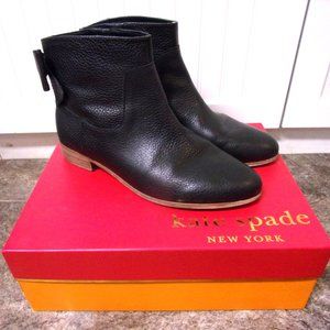 Kate Spade Ankle Boots Black Pebbled Leather w/Bows Sz 10M w/Orig. Box Slip-On